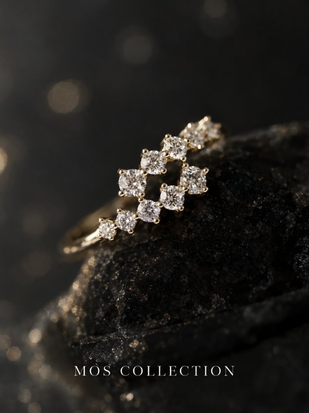 MOS COLLECTION Gold CZ Crystal Bubble Band Ring Size 8